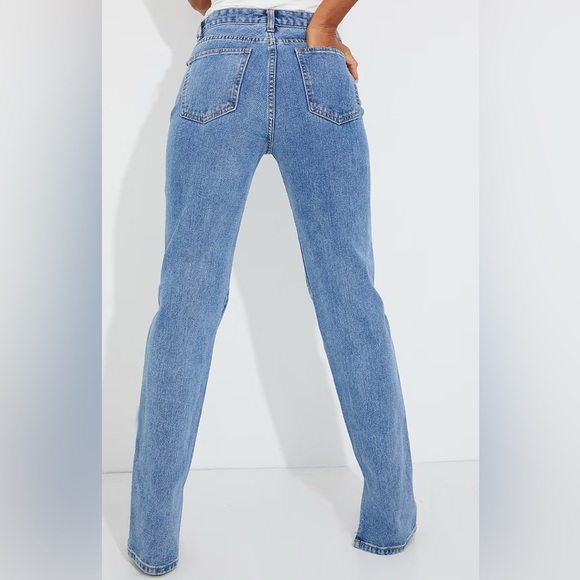 Mid Blue Wash Cut Out Hip Split Hem Jeans - Picture 3 of 7